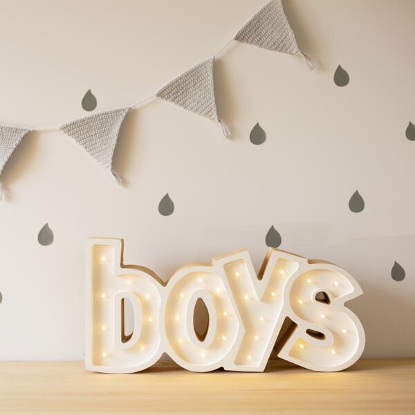 Dětský pokoj - Dětská dřevěná lampa ve tvaru nápisu BOYS Šedá