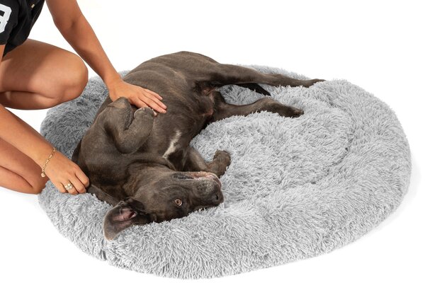 PuppyJoy Kulatý pelíšek pro psy a kočky PLUSH vel. L 100 cm světle šedý