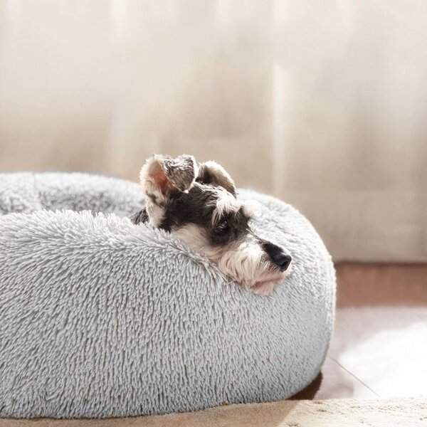 PuppyJoy Kulatý pelíšek pro psy a kočky Plush vel. M 80 cm světle šedý