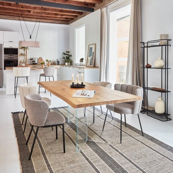 Dubový jídelní stůl Kave Home Lotty 220 x 100 cm se skleněnou podnoží