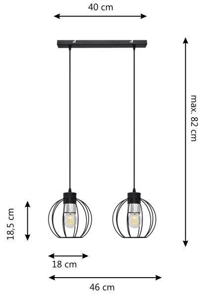 Lustr na lanku STARLIGHT 2xE27/15W/230V černá/stříbrná