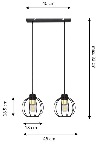 Lustr na lanku STARLIGHT 2xE27/15W/230V černá/zlatá