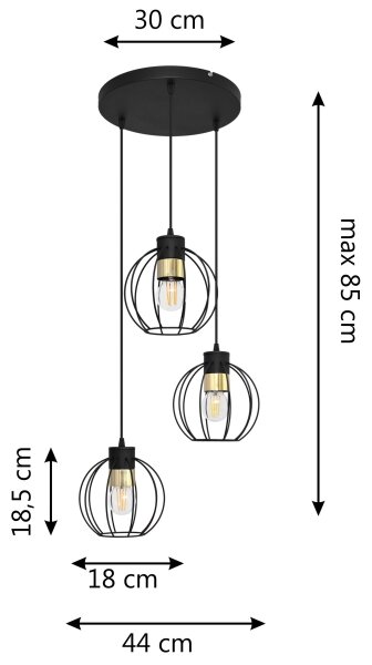 Lustr na lanku STARLIGHT 3xE27/15W/230V černá/zlatá