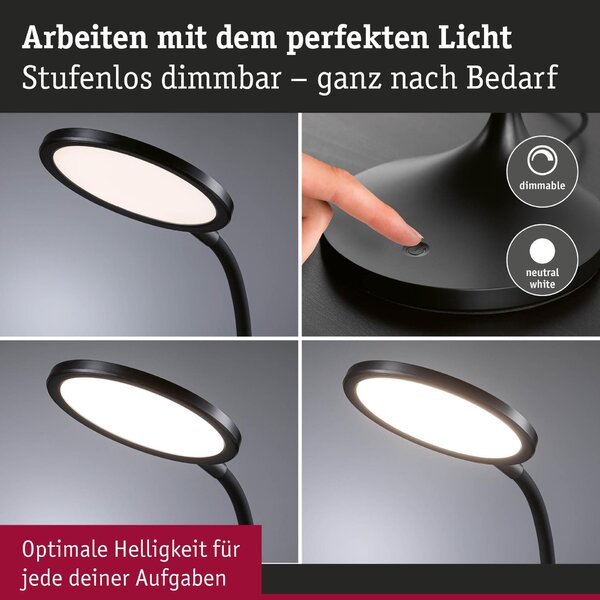 PAULMANN LED stolní lampa na psací stůl Mejan 4000K 15W černá mat