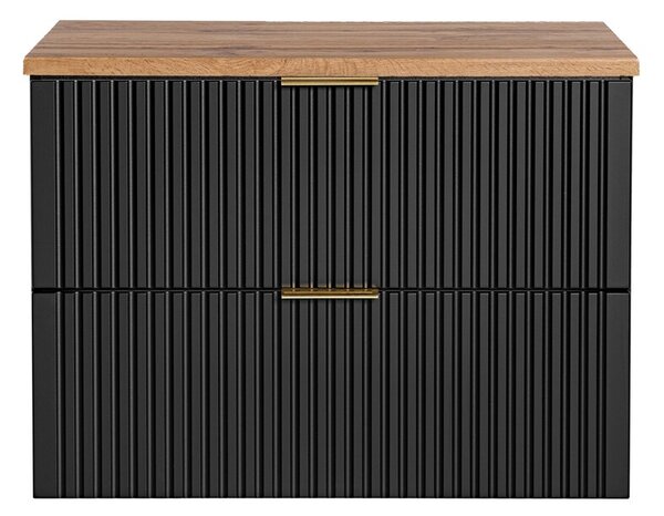 Comad Závěsná skříňka pod umyvadlo Casad II s deskou 80 cm černá/dub wotan