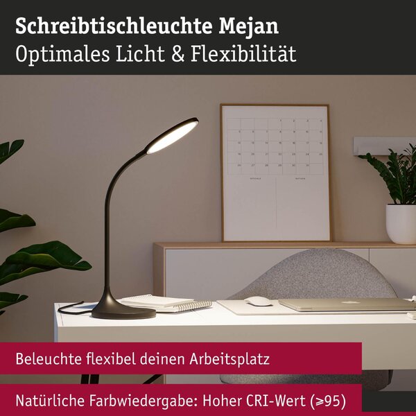 PAULMANN LED stolní lampa na psací stůl Mejan 4000K 15W černá mat