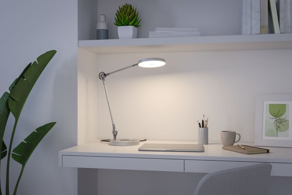 PAULMANN LED stolní lampa na psací stůl Numis CCT 11W stříbrná