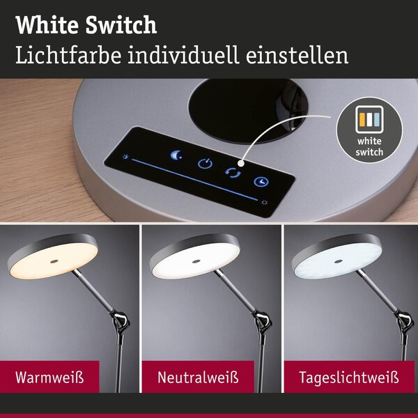 PAULMANN LED stolní lampa na psací stůl Numis CCT 11W stříbrná