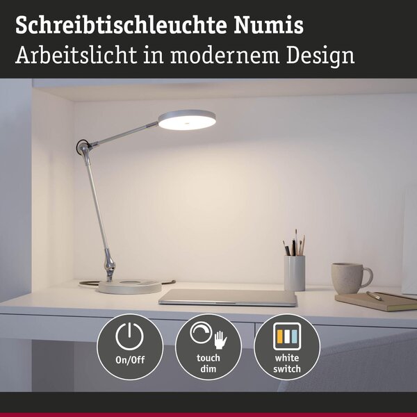 PAULMANN LED stolní lampa na psací stůl Numis CCT 11W stříbrná