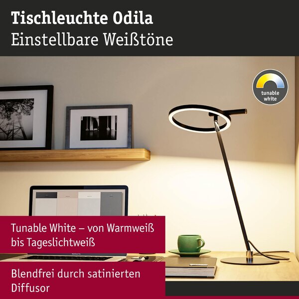 PAULMANN LED stolní lampa na psací stůl Odila měnitelná bílá 10,4W černá mat, chrom