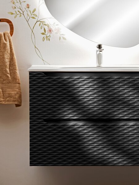 Comad Závěsná skříňka Ocean I se zápustným umyvadlem 90 cm černá/dub olejovaný