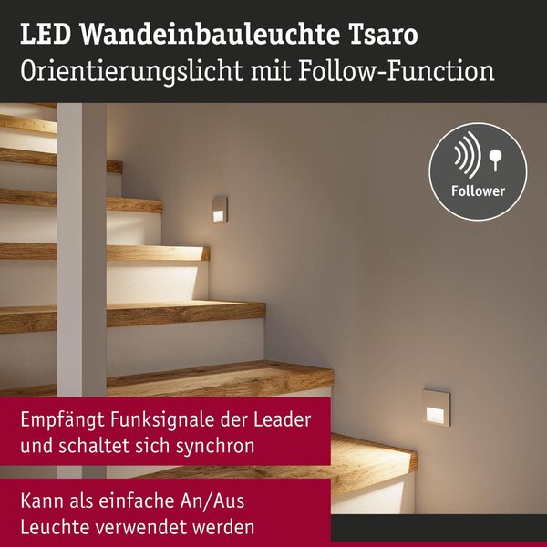 PAULMANN LED vestavné svítidlo do zdi Tsaro hranaté 80x36mm 1W 230V 2700K matný chrom