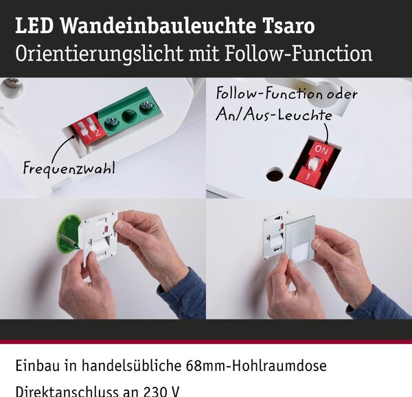 PAULMANN LED vestavné svítidlo do zdi Tsaro hranaté 80x36mm 1W 230V 2700K matný chrom