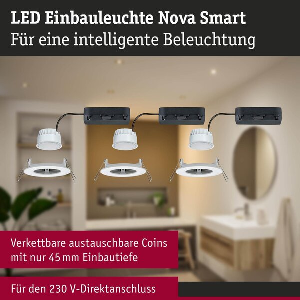 PAULMANN LED vestavné svítidlo Nova Coin IP44 kruhové 78mm měnitelná bílá 3x6W 230V bílá mat hliník