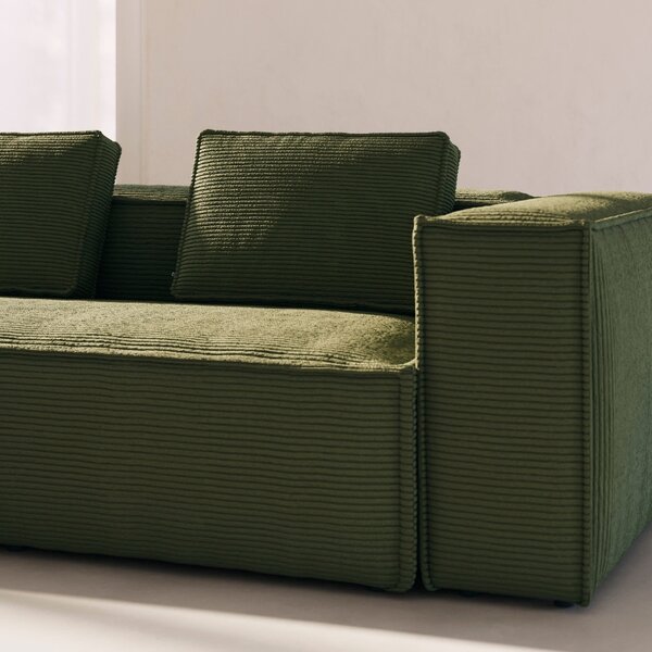 Kave Home Zelená manšestrová rohová pohovka Blok 320 cm, levá/pravá