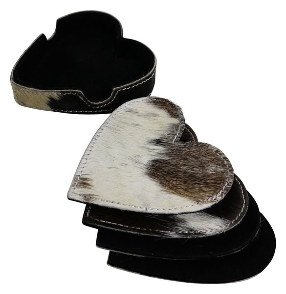 Sada 4ks kožených podtácků ve tvaru srdce Heart black - 13*13*3 cm - Mars & More