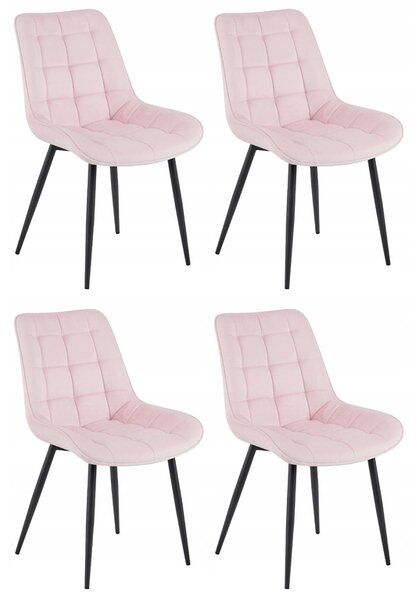 Růžová sametová židle BERA s černými nohami