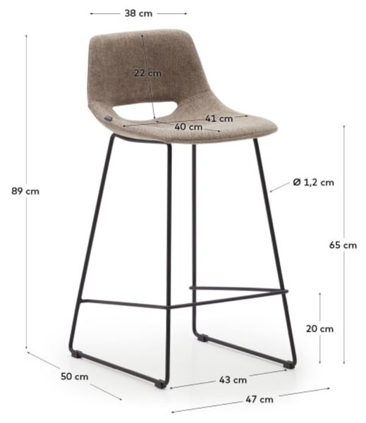 Hnědá látková barová židle Kave Home Zahara 65 cm