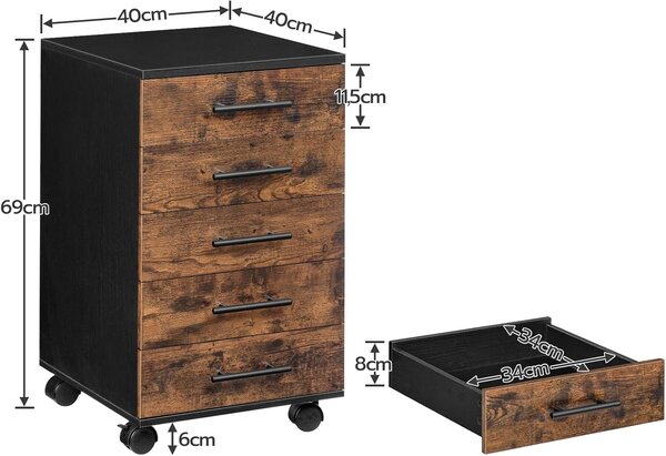 Pojízdný kancelářský kontejner Vasagle Dovi 69 cm hnědý/černý
