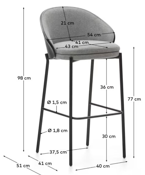 Šedá čalouněná barová židle Kave Home Eamy II. 77 cm