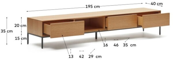 Dubový TV stolek Kave Home Vedrana 195 x 40 cm
