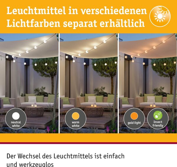 PAULMANN Solární LED světelný řetěz Taina prodlužovací sada IP67 3000K 1,71m černá