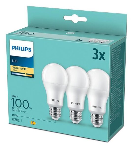 SADA 3x LED Žárovka Philips A60 E27/13W/230V 2700K