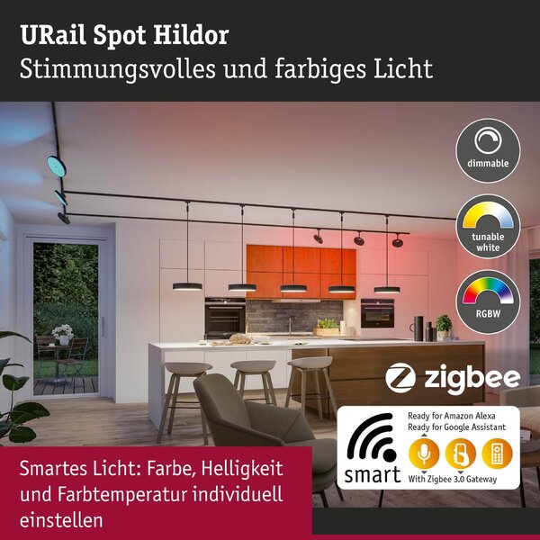 PAULMANN URail lištový spot Smart Home Zigbee 3.0 Hildor RGBW 7,5W RGBW+ stmívatelné 230V černá mat