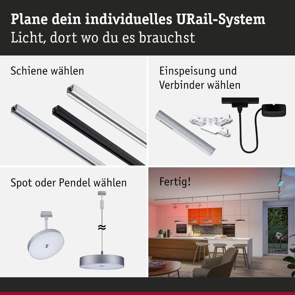PAULMANN URail lištový spot Smart Home Zigbee 3.0 Hildor RGBW 7,5W RGBW+ stmívatelné 230V matný chrom