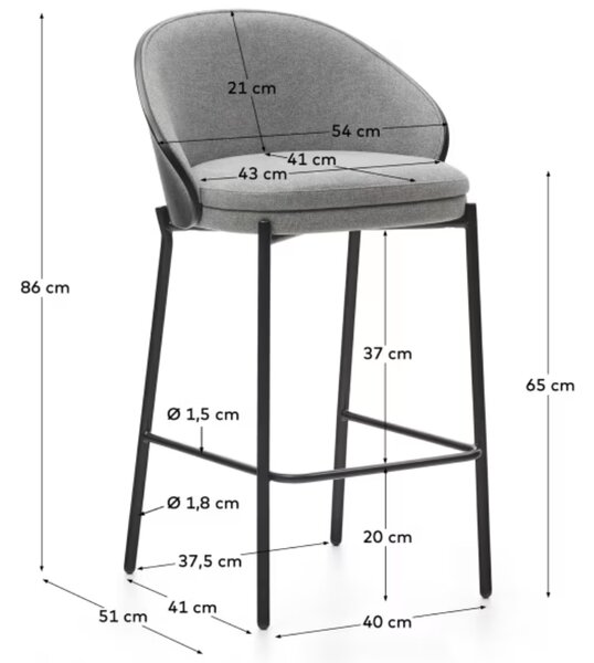 Šedá čalouněná barová židle Kave Home Eamy II. 65 cm