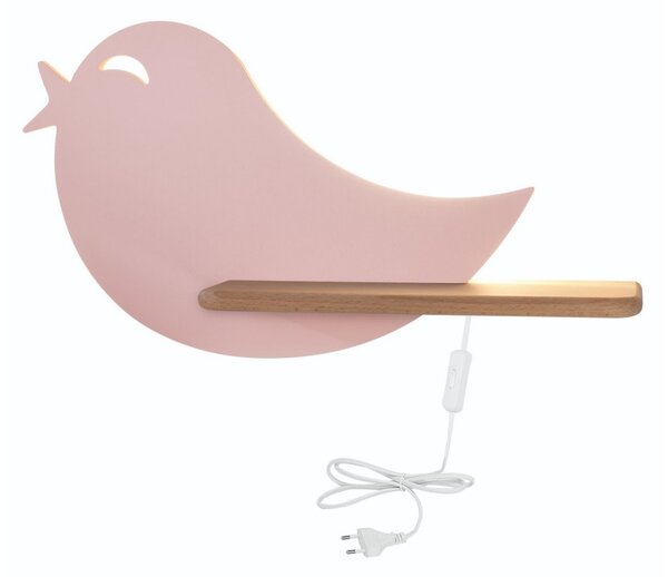 LED Dětské nástěnné svítidlo s poličkou BIRD LED/5W/230V růžová/dřevo
