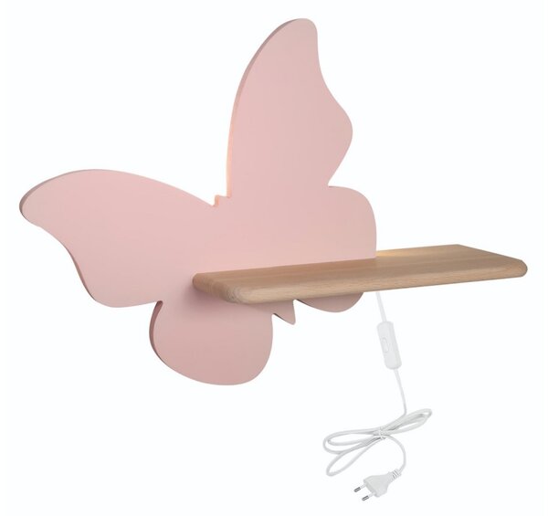 LED Dětské nástěnné svítidlo s poličkou BUTTERFLY LED/5W/230V růžová/dřevo
