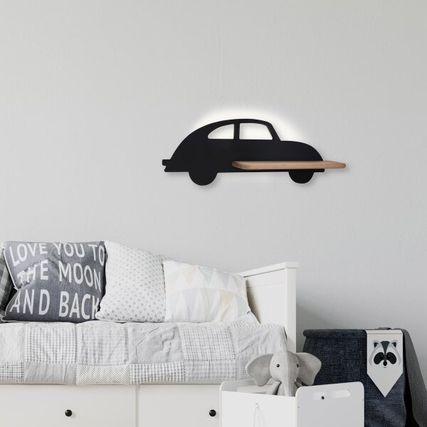 LED Dětské nástěnné svítidlo s poličkou CAR LED/5W/230V černá/dřevo