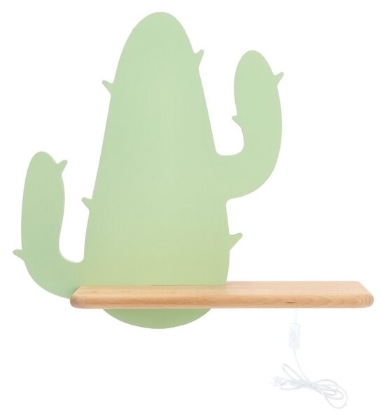 LED Dětské nástěnné svítidlo s poličkou CACTUS LED/4W/230V zelená/dřevo