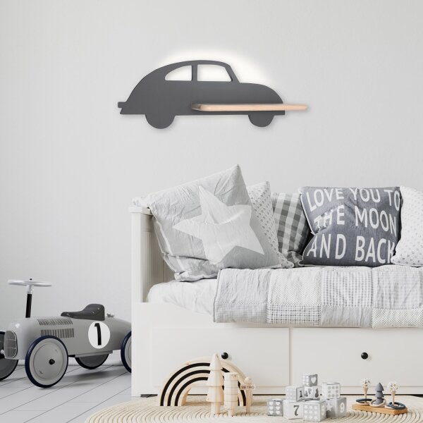 LED Dětské nástěnné svítidlo s poličkou CAR LED/5W/230V šedá/dřevo