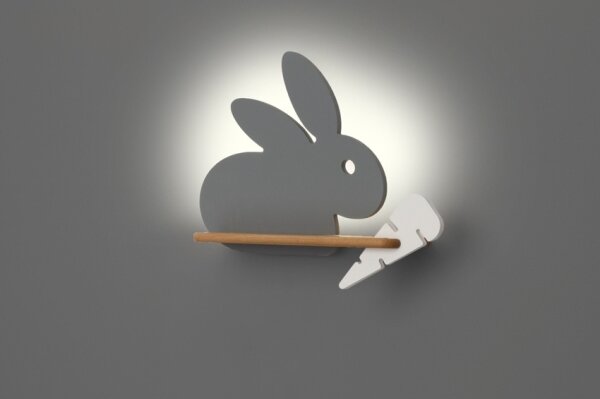 LED Dětské nástěnné svítidlo s poličkou RABBIT LED/4W/230V šedá/bílá/dřevo