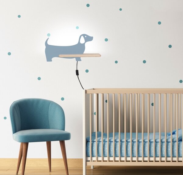 LED Dětské nástěnné svítidlo s poličkou DOG LED/5W/230V modrá/dřevo