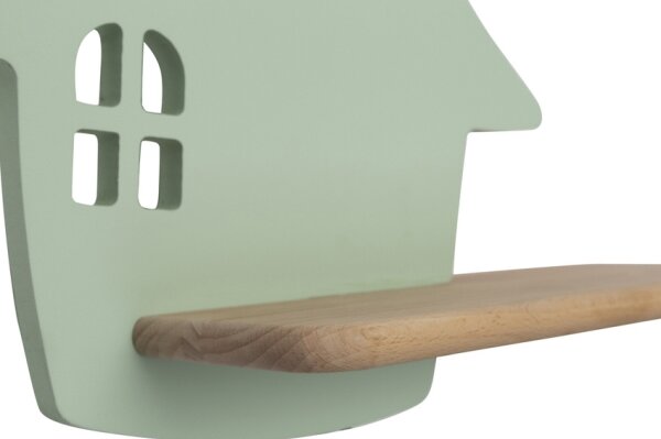 LED Dětské nástěnné svítidlo s poličkou HOUSE LED/4W/230V zelená/dřevo