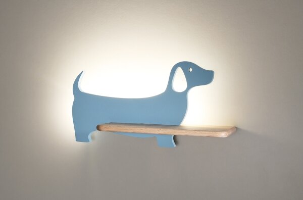 LED Dětské nástěnné svítidlo s poličkou DOG LED/5W/230V modrá/dřevo