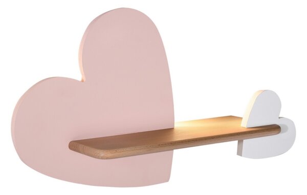 LED Dětské nástěnné svítidlo s poličkou HEART LED/5W/230V růžová/bílá/dřevo
