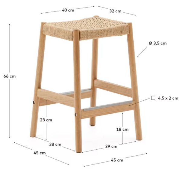 Dubová barová židle Kave Home Yalia s výpletem 66 cm