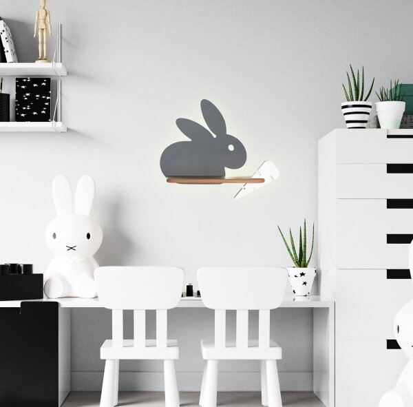 LED Dětské nástěnné svítidlo s poličkou RABBIT LED/4W/230V šedá/bílá/dřevo
