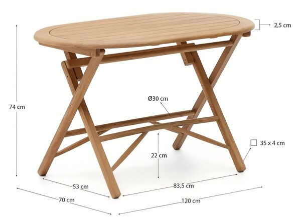 Kave Home Dřevěný zahradní skládací stůl Dandara 120 x 60 cm