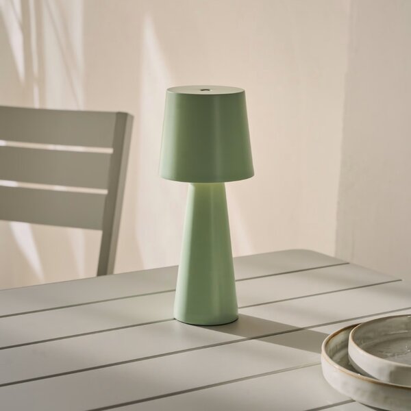 Kave Home Mátově zelená kovová zahradní stolní LED lampa Arenys S