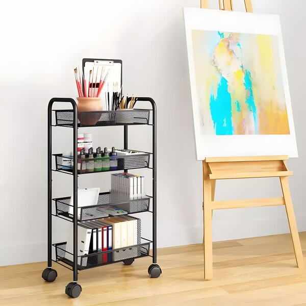 MODERNHOME Pojízdný regál Lutise s 4 poličkami černý