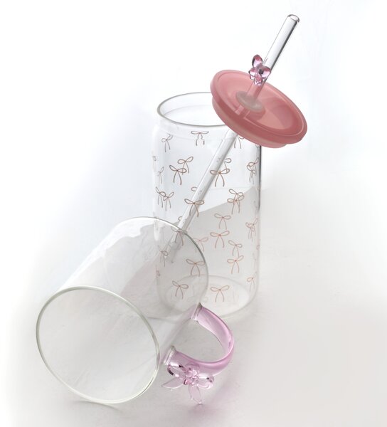Allesken Skleněný hrnek PETER RIBBON 400 ml čirý/růžový