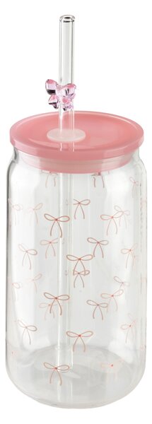 Allesken Skleněný hrnek PETER RIBBON 480 ml se slámkou čirý