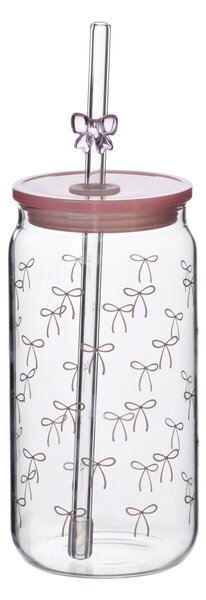 Allesken Skleněný hrnek PETER RIBBON 480 ml se slámkou čirý