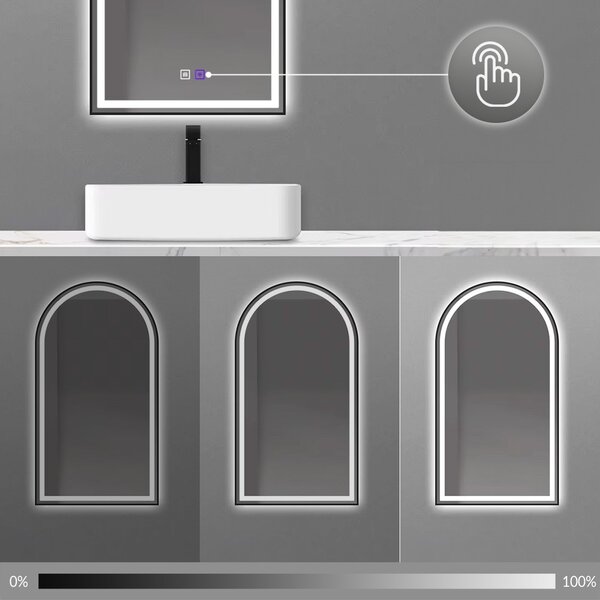 REA Dotykové zrcadlo s LED osvětlením DASH BLACK 60x100 cm černé