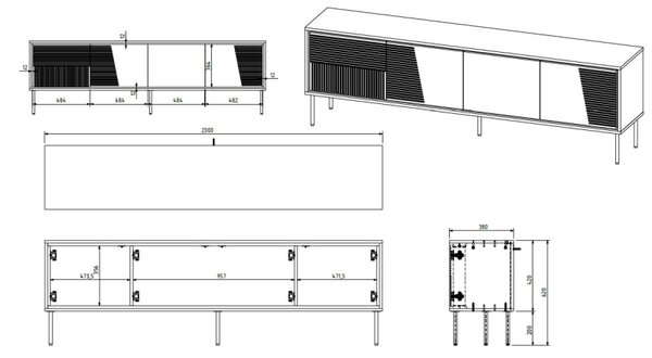 HALMAR TV stolek ABI 200 cm bílý